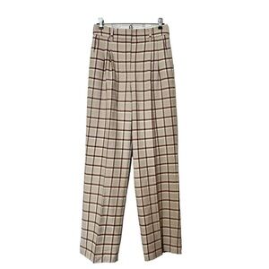 Women's Plaid Wide-Leg Pants in Beige and Brown